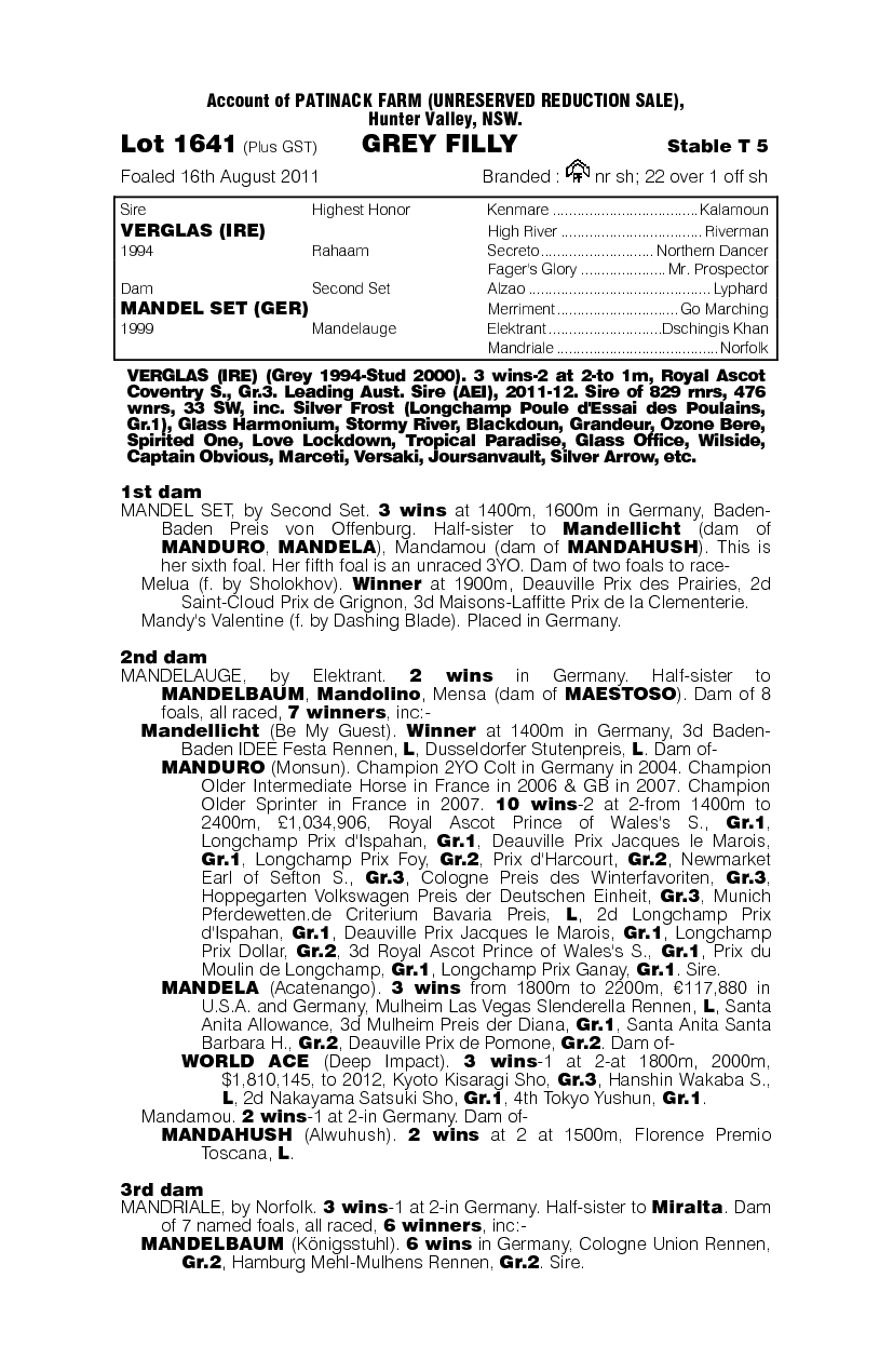 Verglas (IRE) / Mandel Set (GER) - pedigree