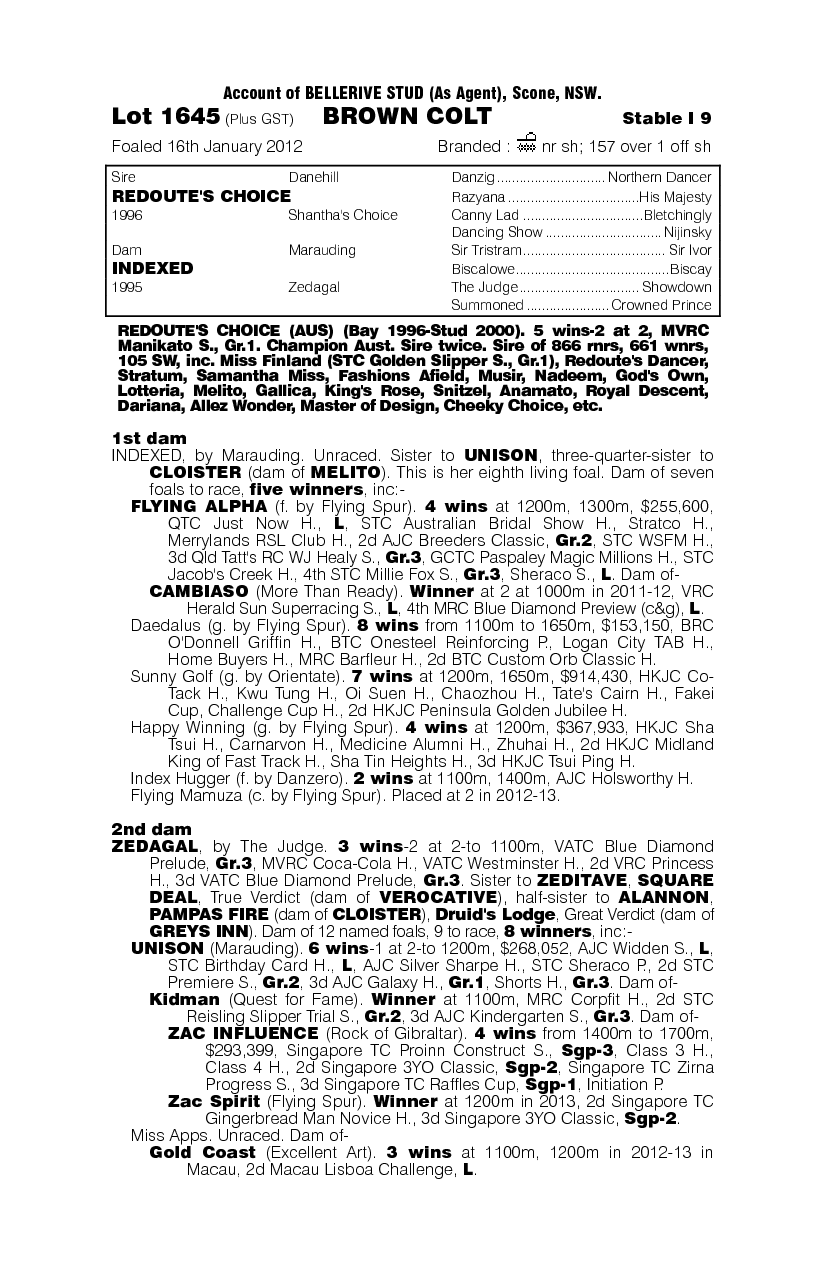 Redoute's Choice (AUS) / Indexed (AUS) - pedigree