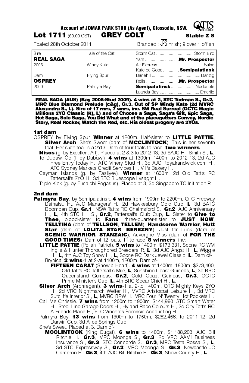 Real Saga (AUS) / Osprey (AUS) - pedigree