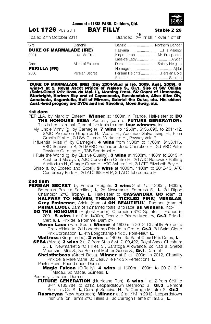 Isis Marmalade (AUS) - pedigree