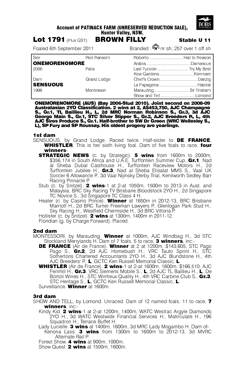 Dollars Not Sense (AUS) - pedigree