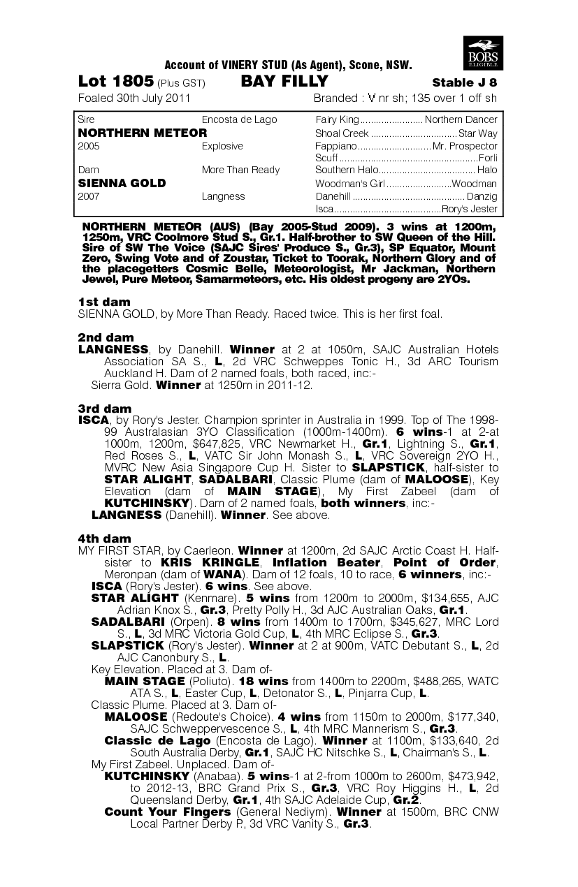 Northern Meteor (AUS) / Sienna Gold (AUS) - pedigree