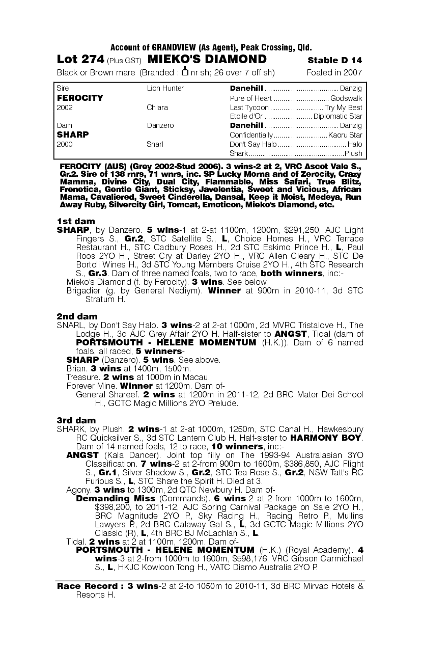 Mieko's Diamond - pedigree