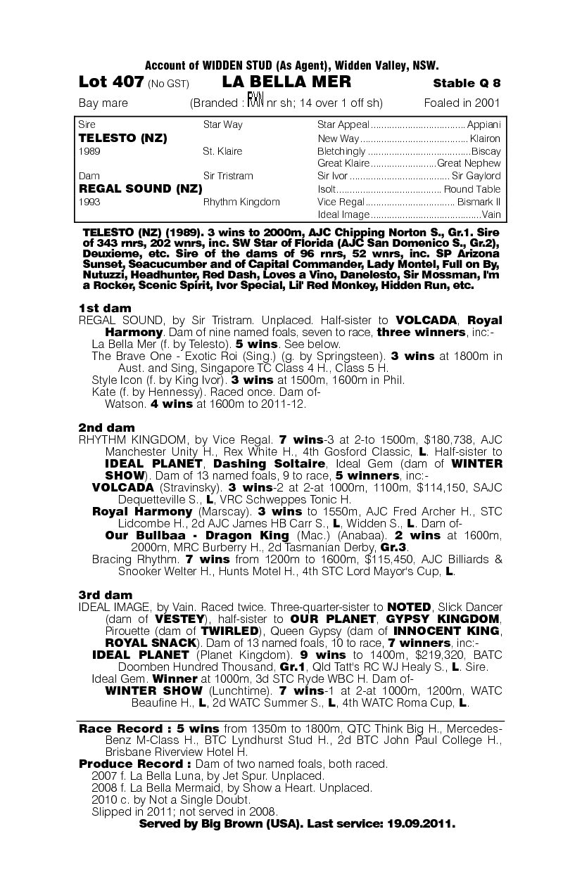 La Bella Mer - pedigree