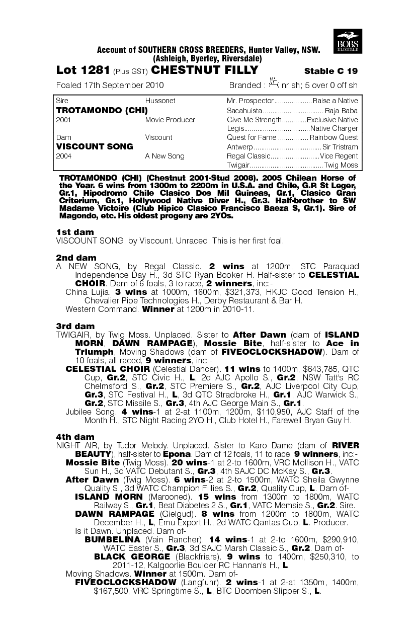 Trotamondo (CHI) / Viscount Song (AUS) - pedigree