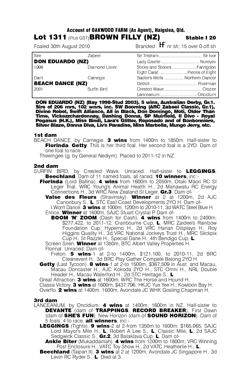 Don Eduardo (NZ) / Beach Dance (NZ) - pedigree