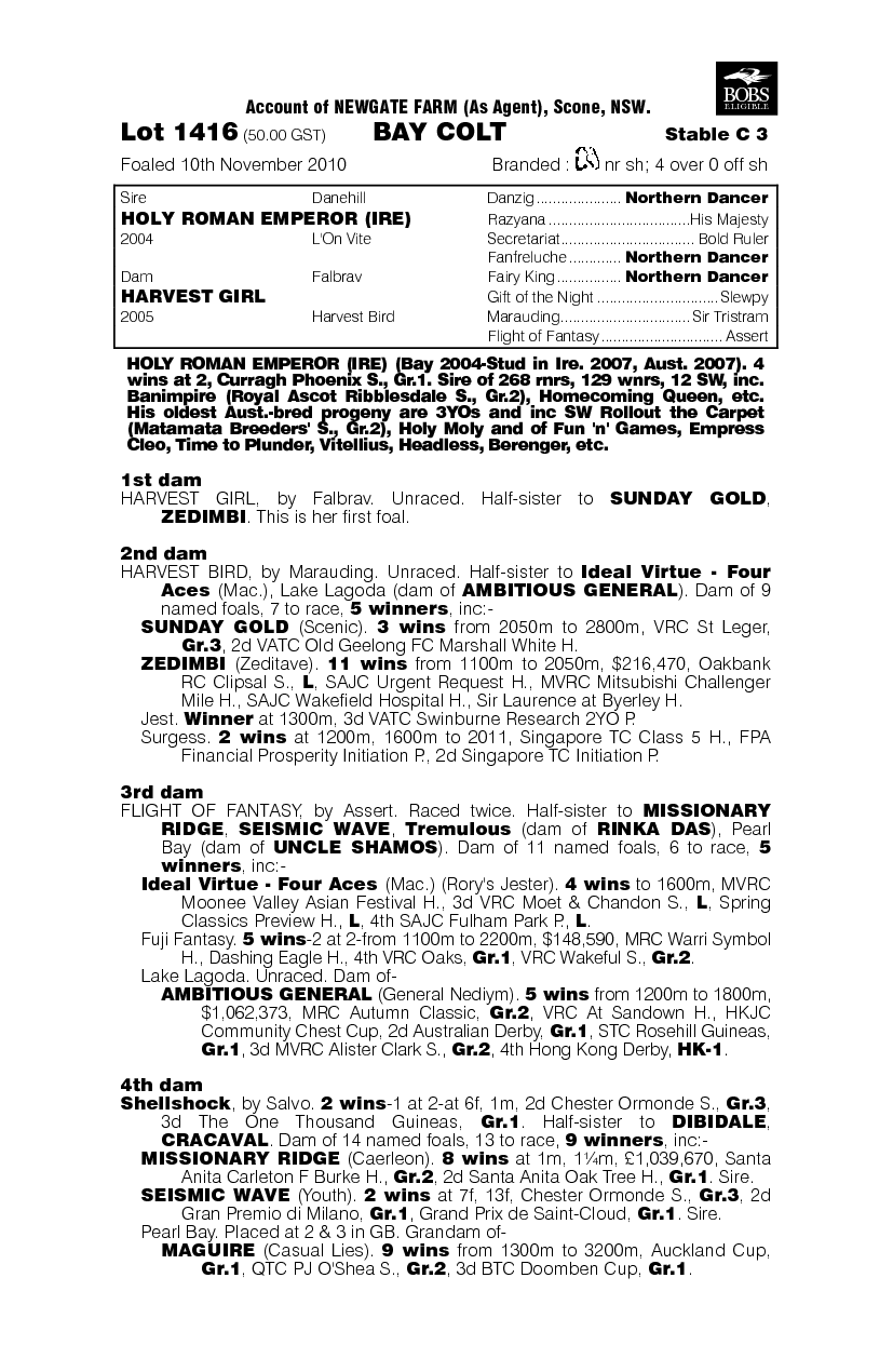 Holy Roman Emperor (IRE) / Harvest Girl (AUS) - pedigree