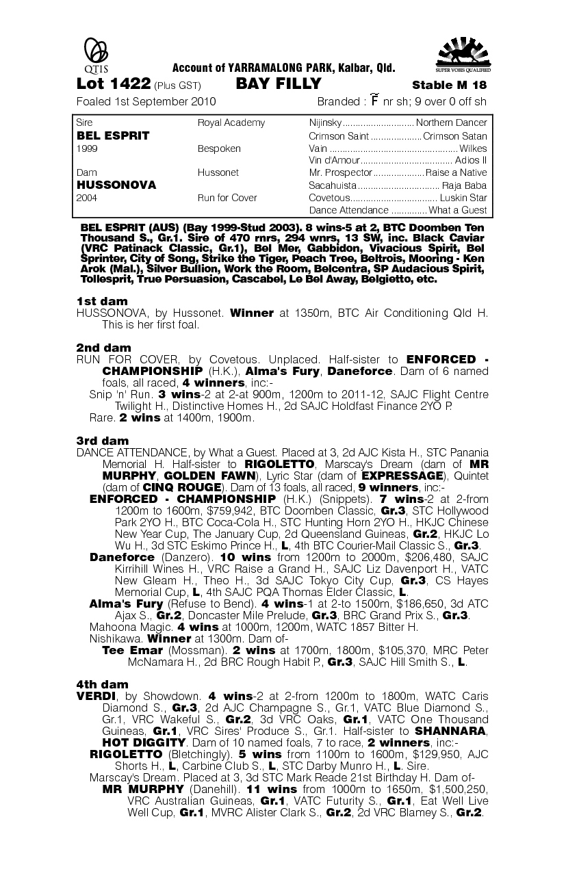 Bel Esprit (AUS) / Hussonova (AUS) - pedigree
