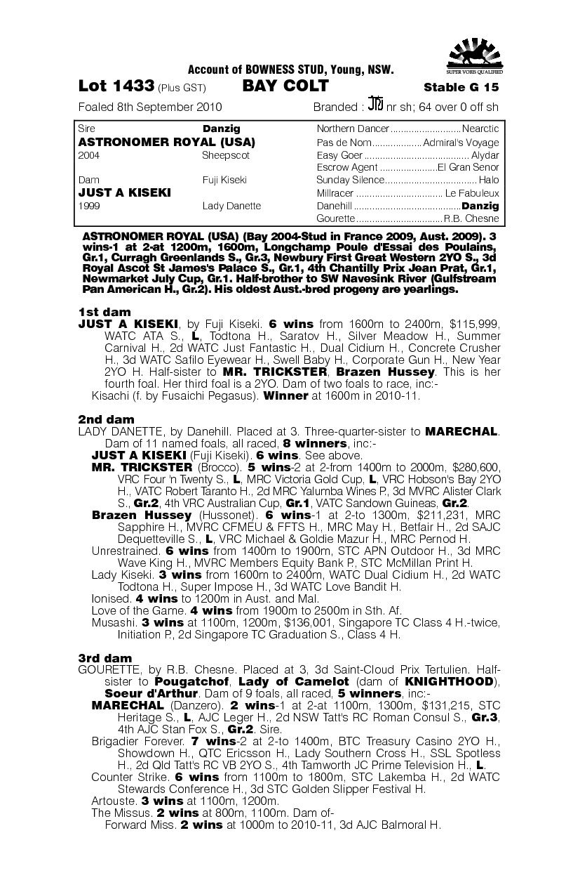 Astronomer Royal (USA) / Just A Kiseki (AUS) - pedigree