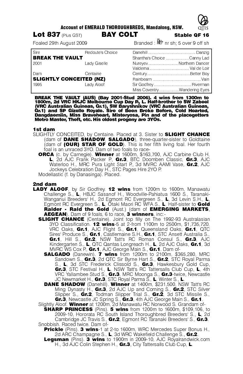Break The Vault (AUS) / Slightly Conceited (NZ) - pedigree