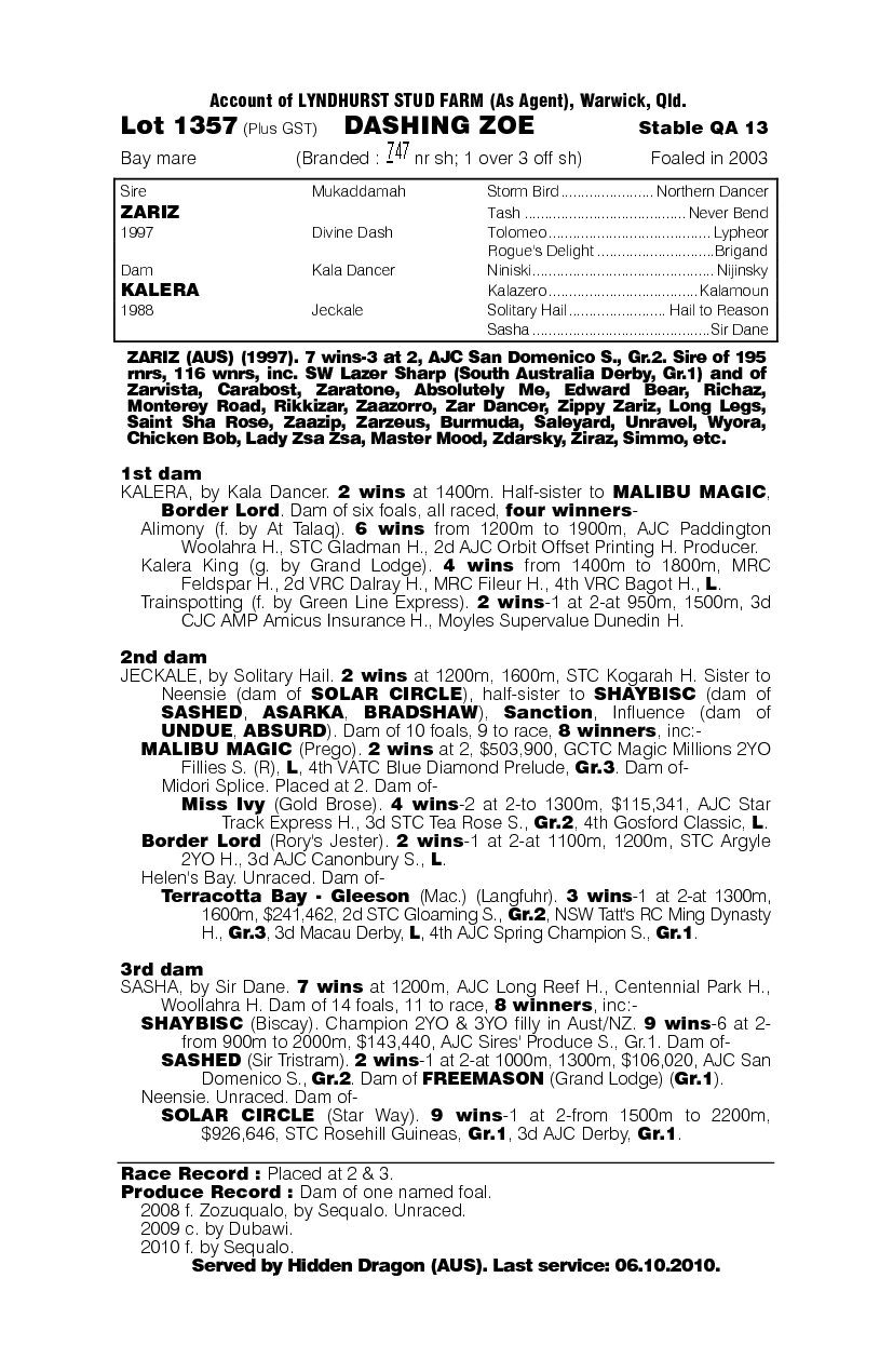 Dashing Zoe - pedigree