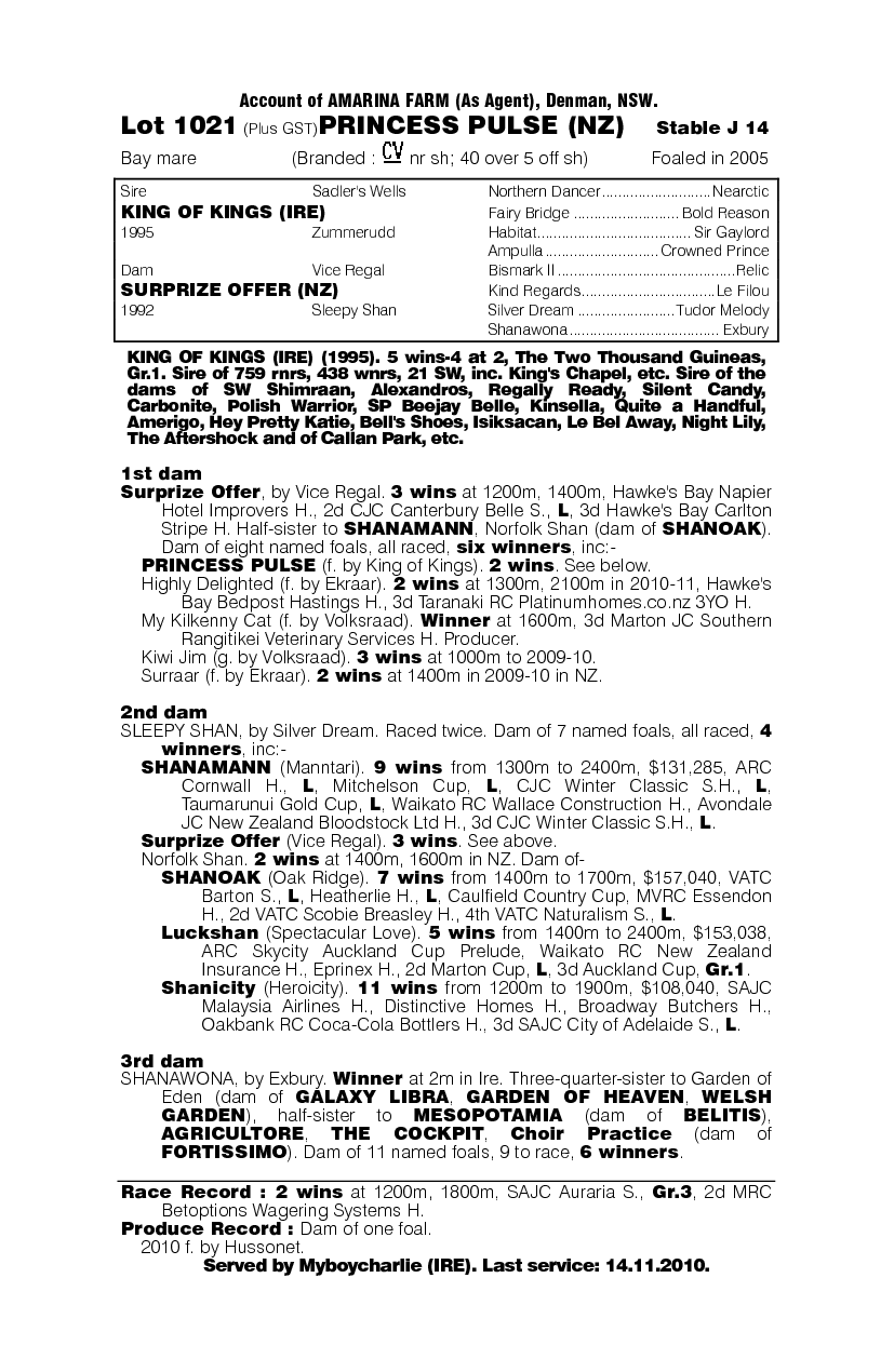 Princess Pulse (NZ) - pedigree