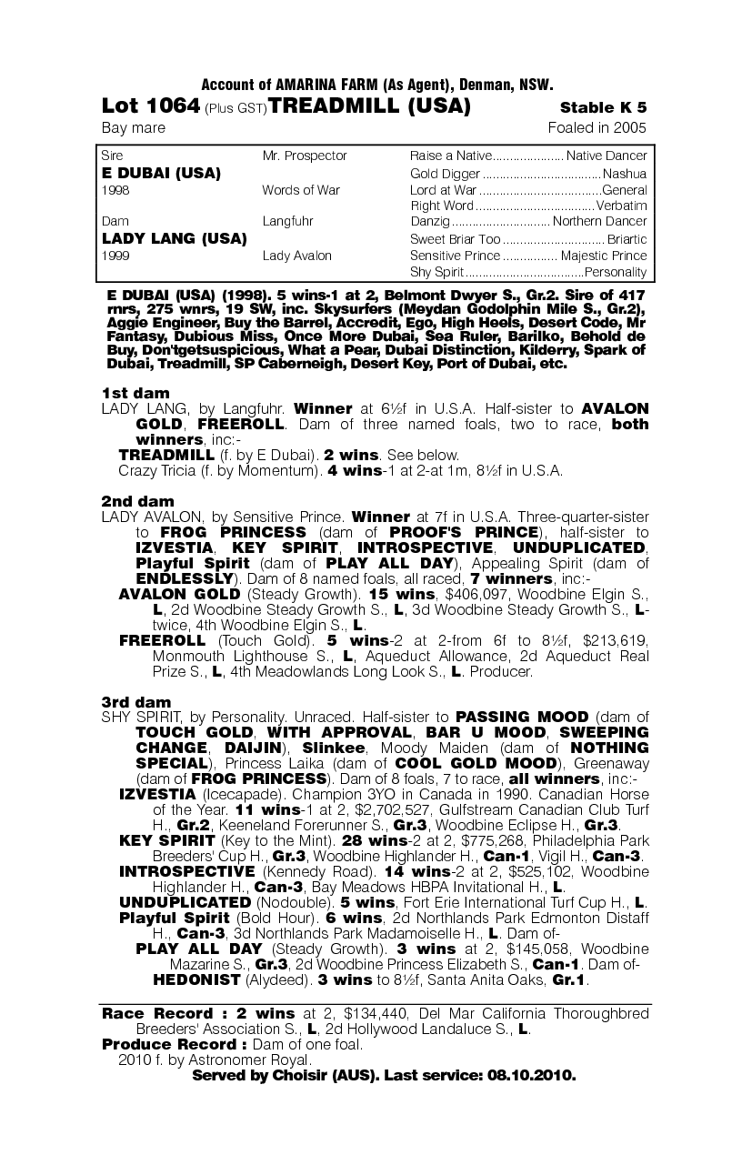 Treadmill (USA) - pedigree