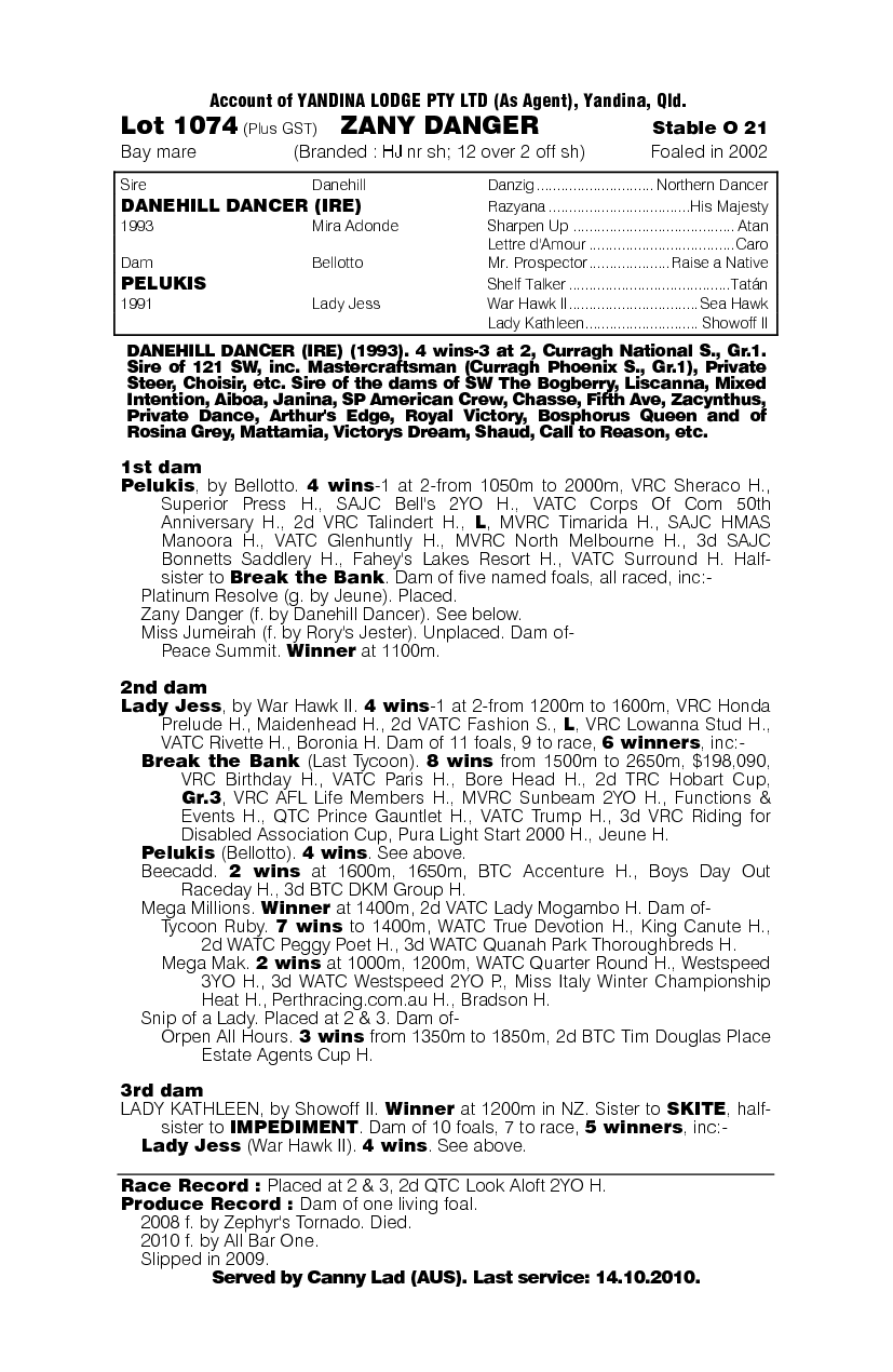 Zany Danger - pedigree