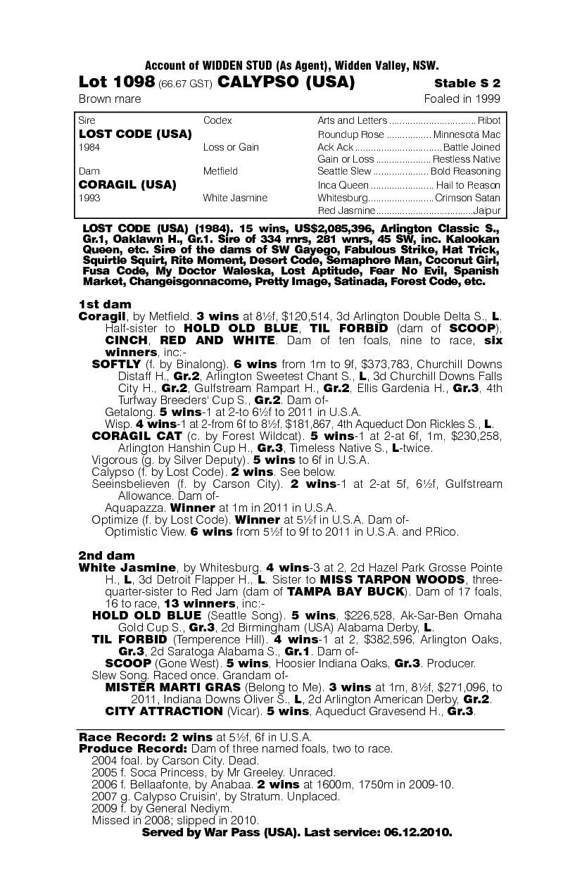 Calypso (USA) - pedigree