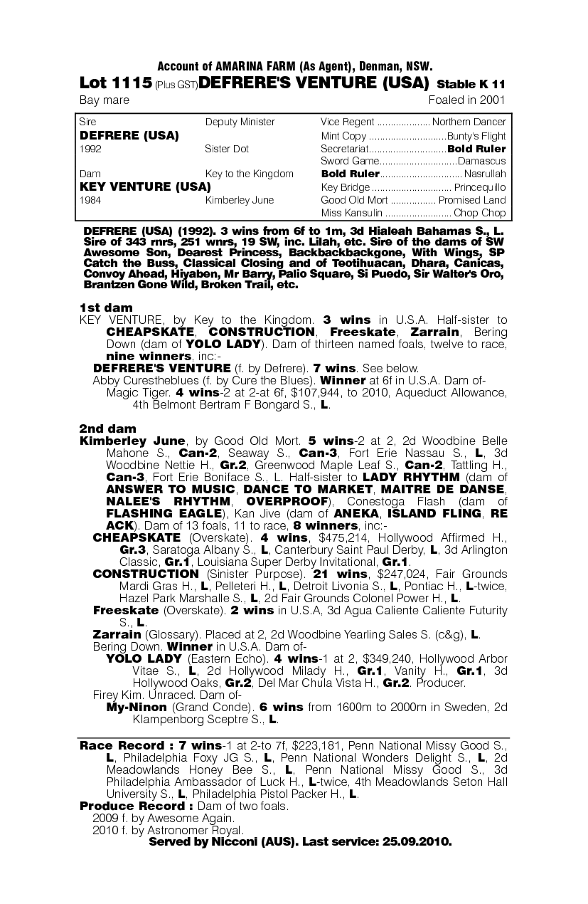 Defrere's Venture (USA) - pedigree