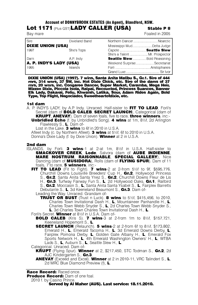 Lady Caller (USA) - pedigree