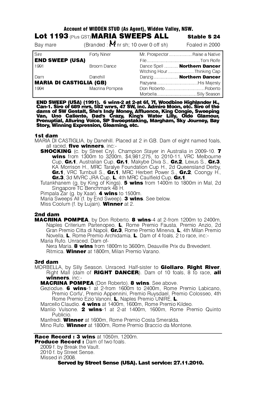 Maria Sweeps All - pedigree