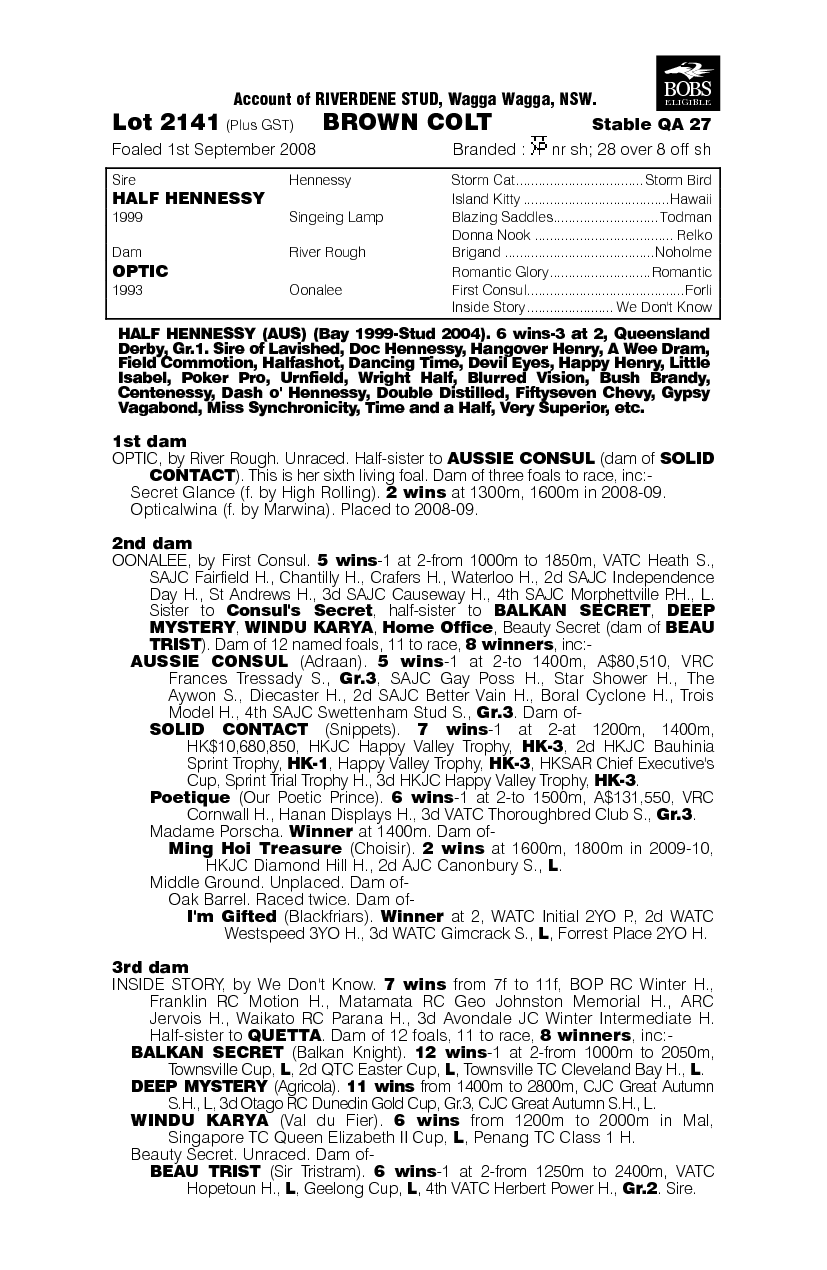 Half Hennessy (AUS) / Optic (AUS) - pedigree