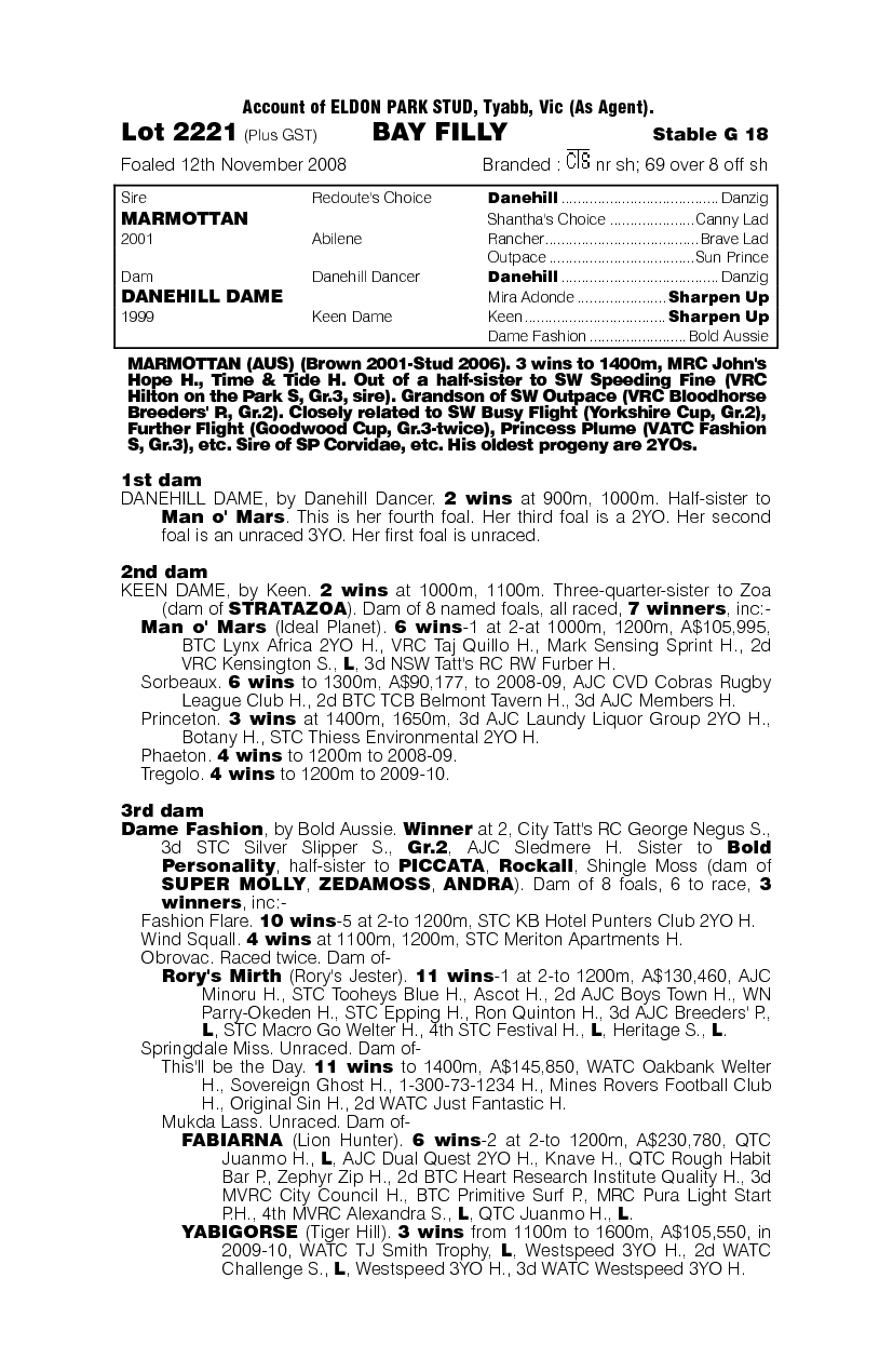 Marmottan (AUS) / Danehill Dame (AUS) - pedigree