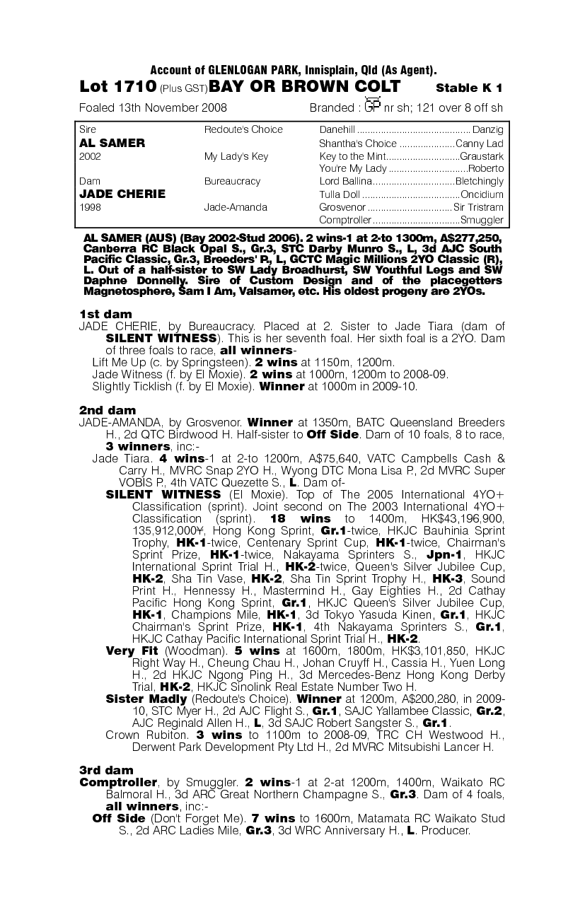 Al Samer (AUS) / Jade Cherie (AUS) - pedigree