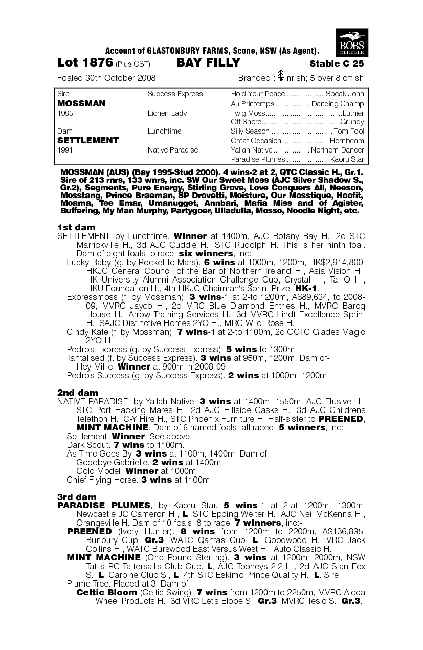 Mossman (AUS) / Settlement (AUS) - pedigree