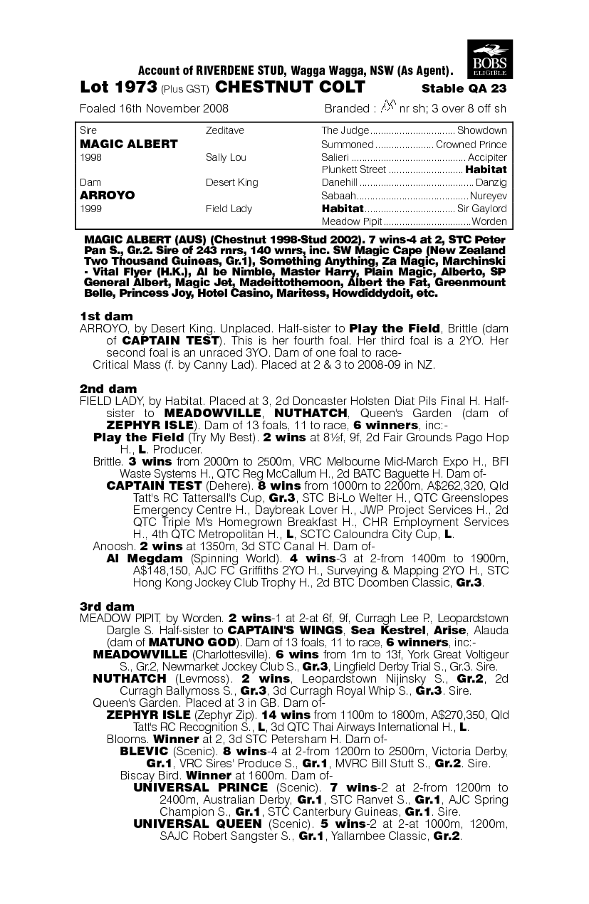 Magic Albert (AUS) / Arroyo (AUS) - pedigree