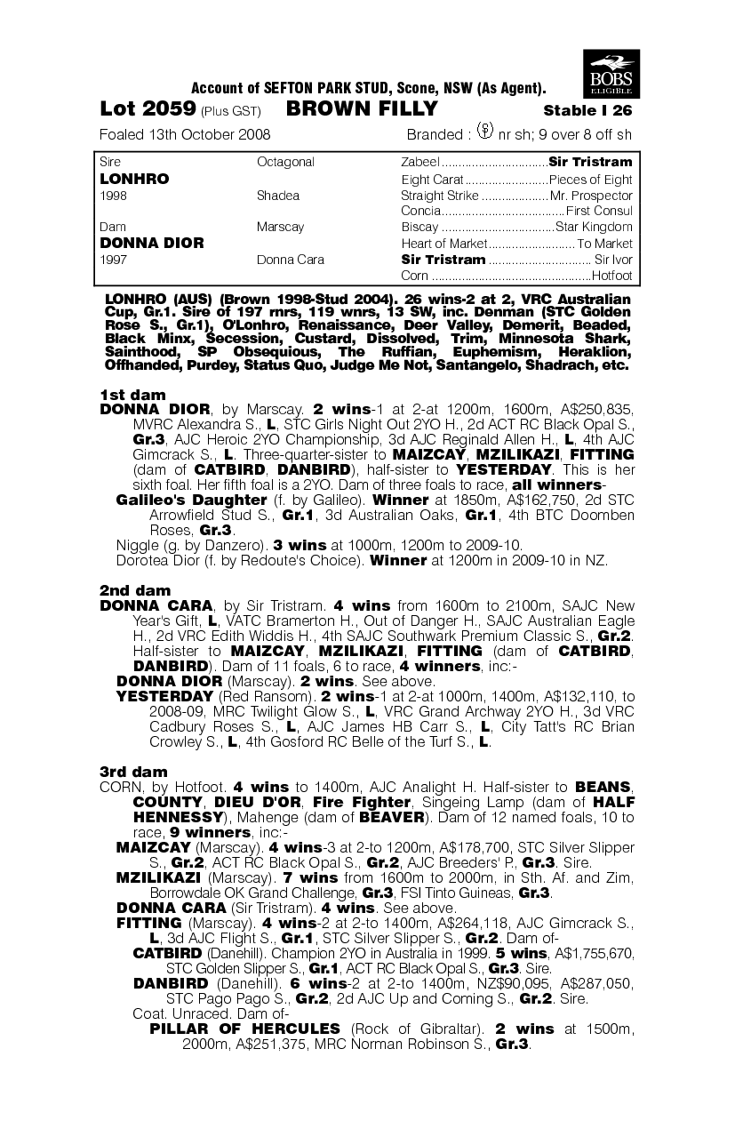 Lonhro (AUS) / Donna Dior (AUS) - pedigree