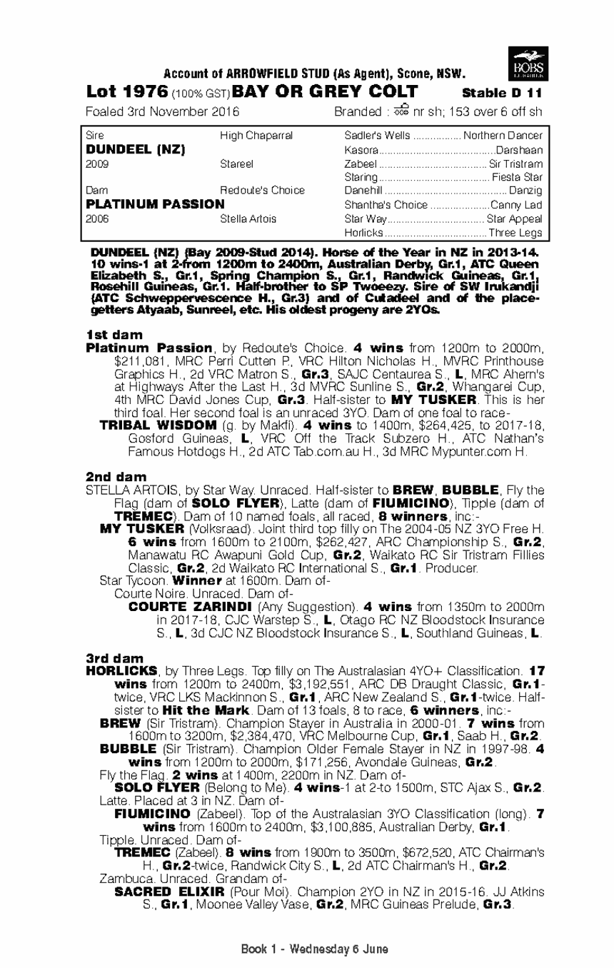 Dundeel (NZ) / Platinum Passion (AUS) - pedigree