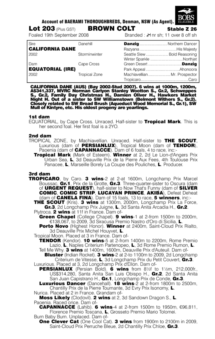 California Dane (AUS) / Equatorial (IRE) - pedigree