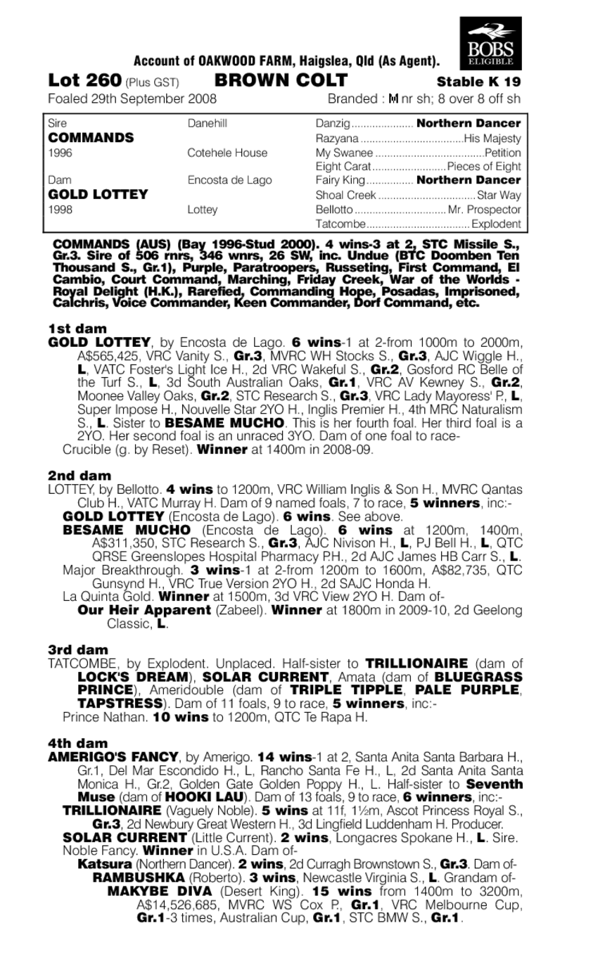 Commands (AUS) / Gold Lottey (AUS) - pedigree