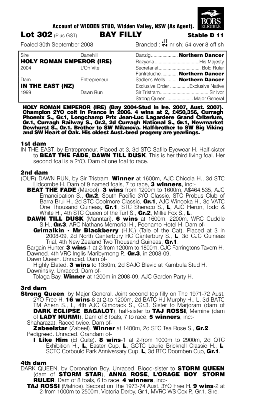 Holy Roman Emperor (IRE) / In The East (NZ) - pedigree