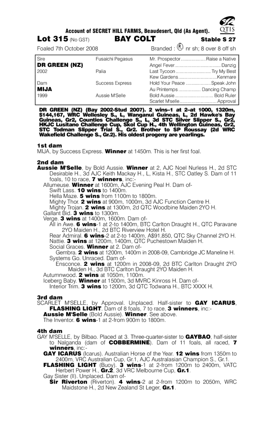 Dr Green (NZ) / Mija (AUS) - pedigree
