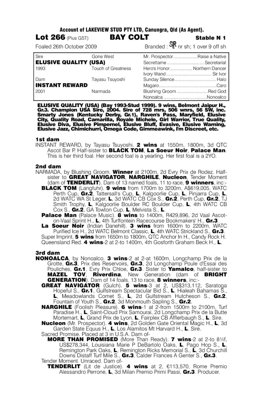 Elusive Quality (USA) / Instant Reward (AUS) - pedigree
