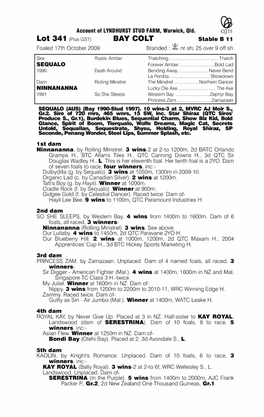 Sequalo (AUS) / Ninnananna (AUS) - pedigree