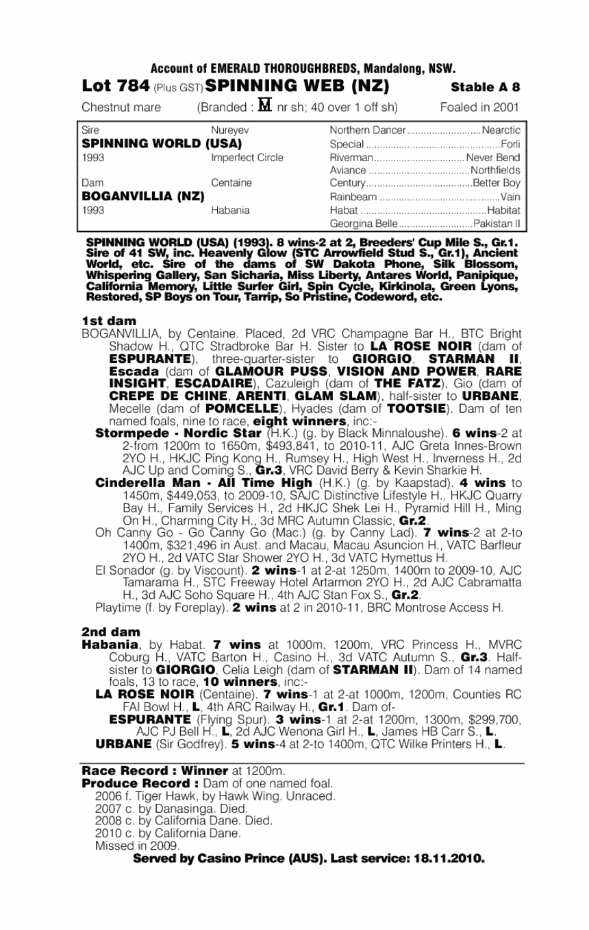 Spinning Web (NZ) - pedigree