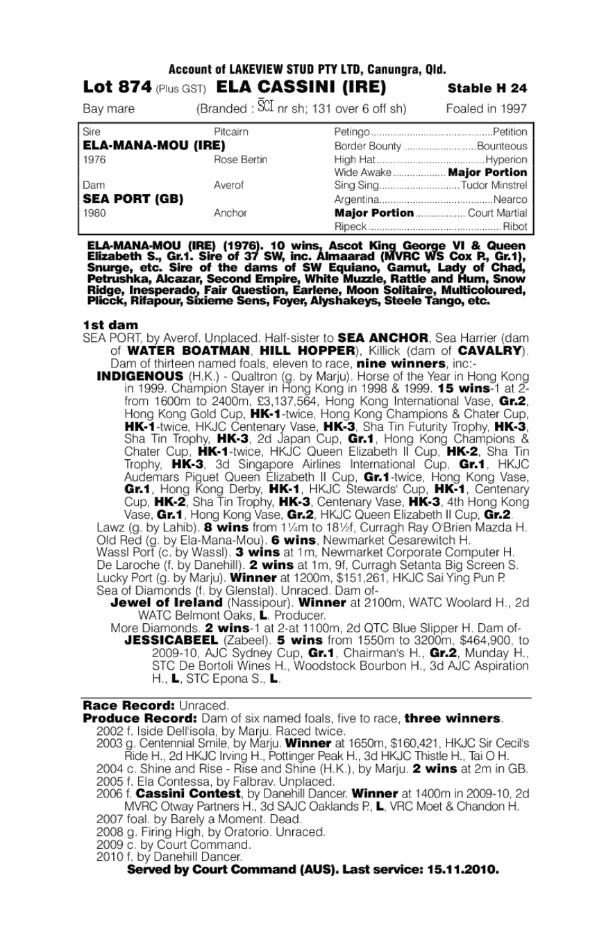 Ela Cassini (IRE) - pedigree