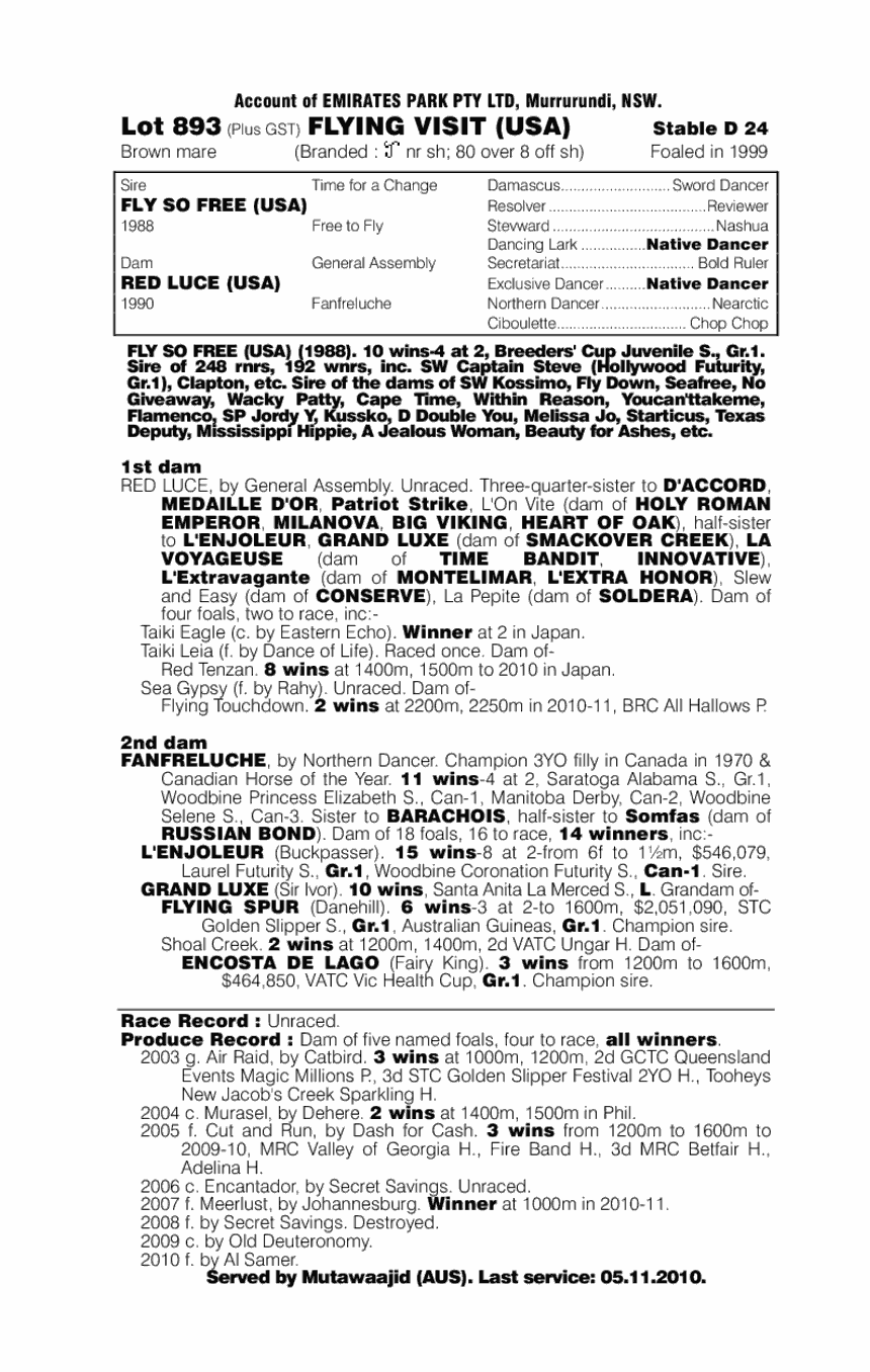 Flying Visit (USA) - pedigree