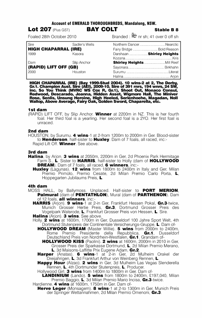 High Chaparral (IRE) / Rapid Lift Off (GB) - pedigree