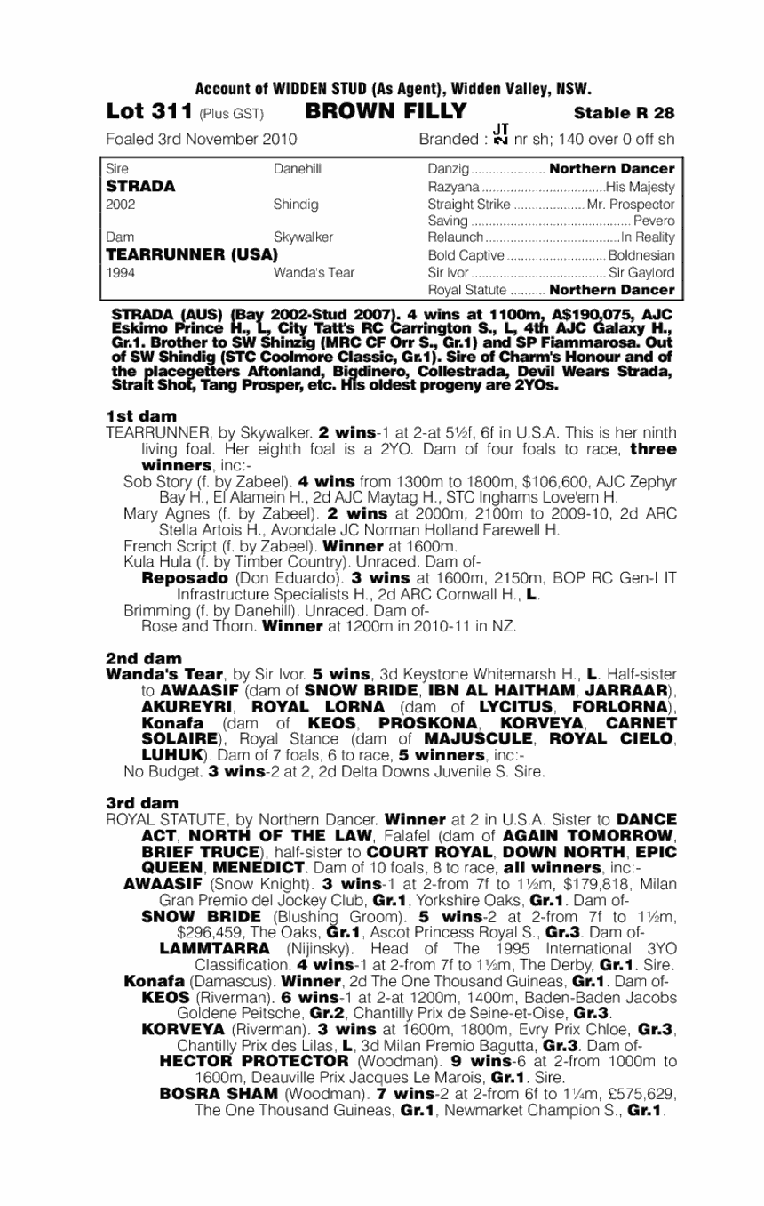 Strada (AUS) / Tearrunner (USA) - pedigree