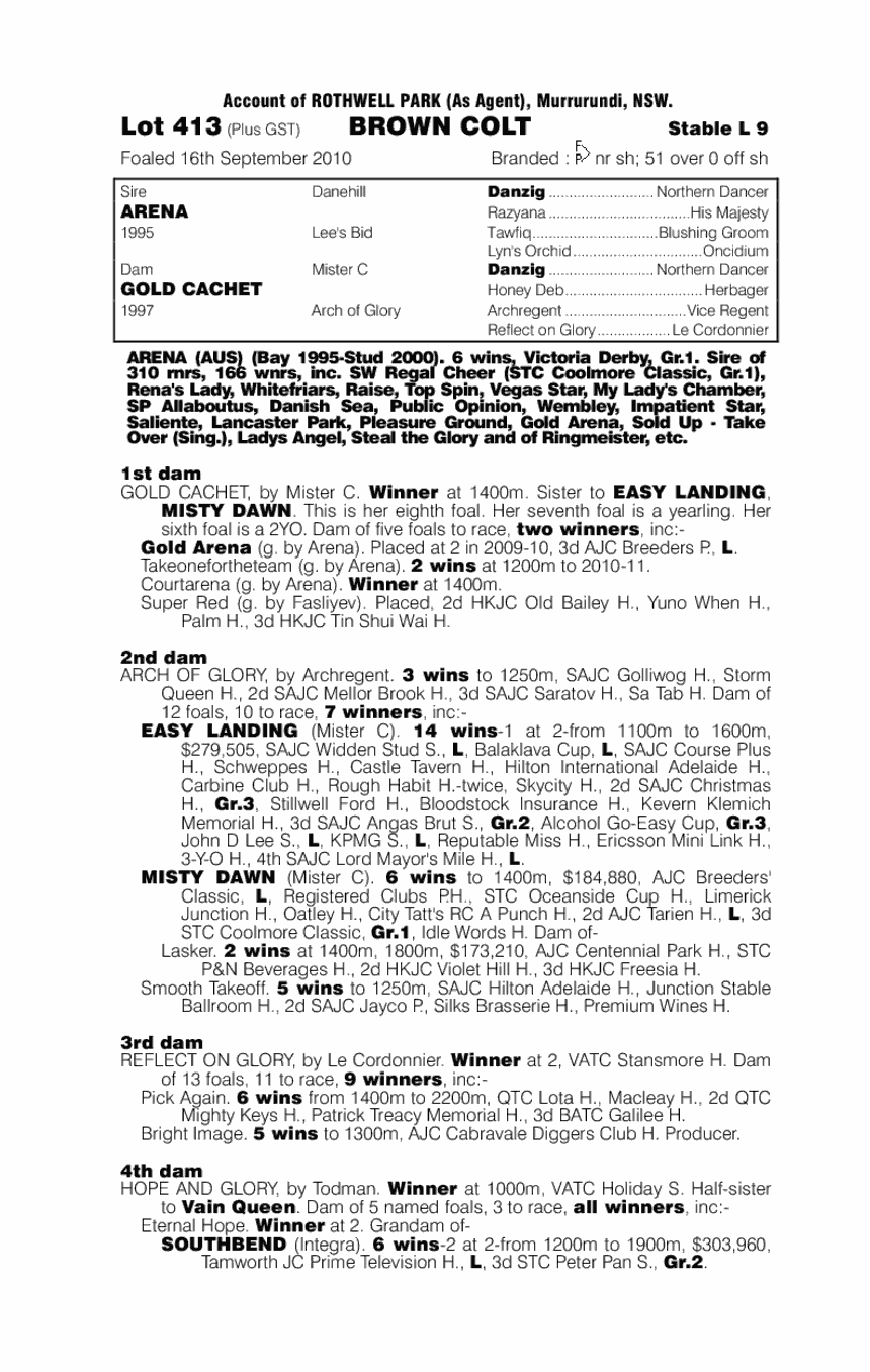 Arena (AUS) / Gold Cachet (AUS) - pedigree