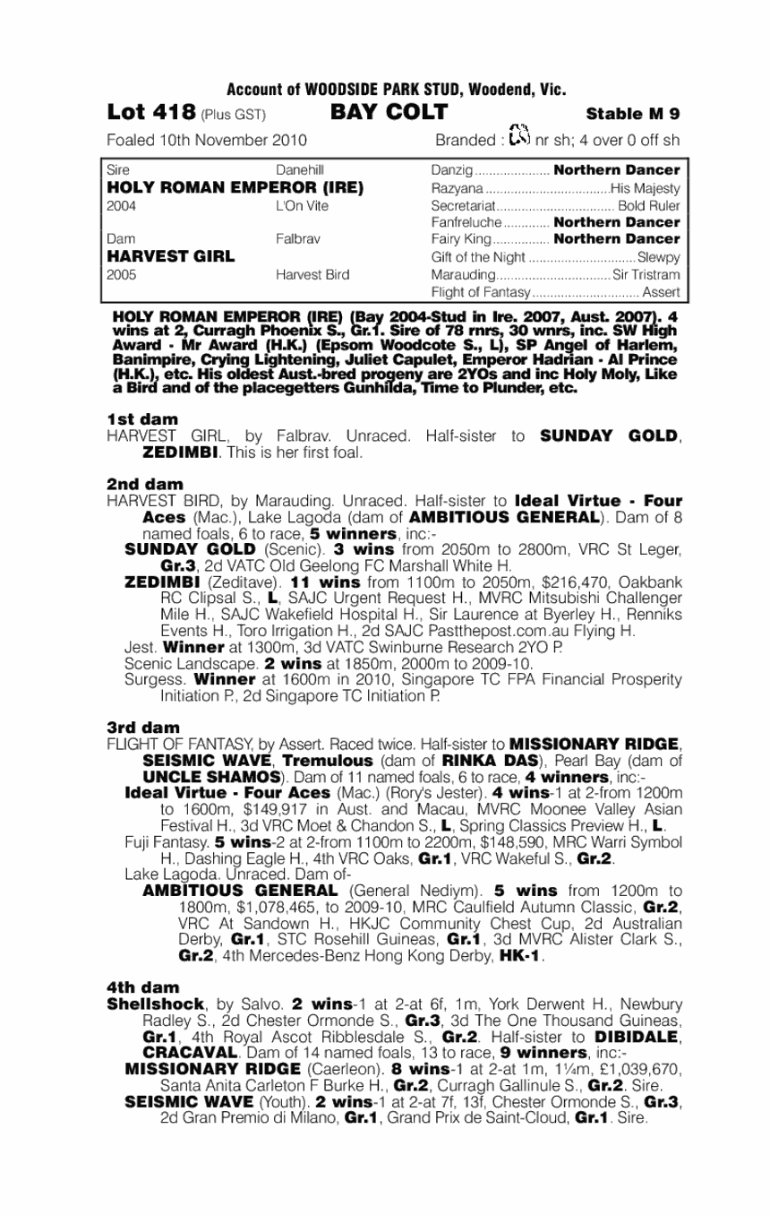 Holy Roman Emperor (IRE) / Harvest Girl (AUS) - pedigree