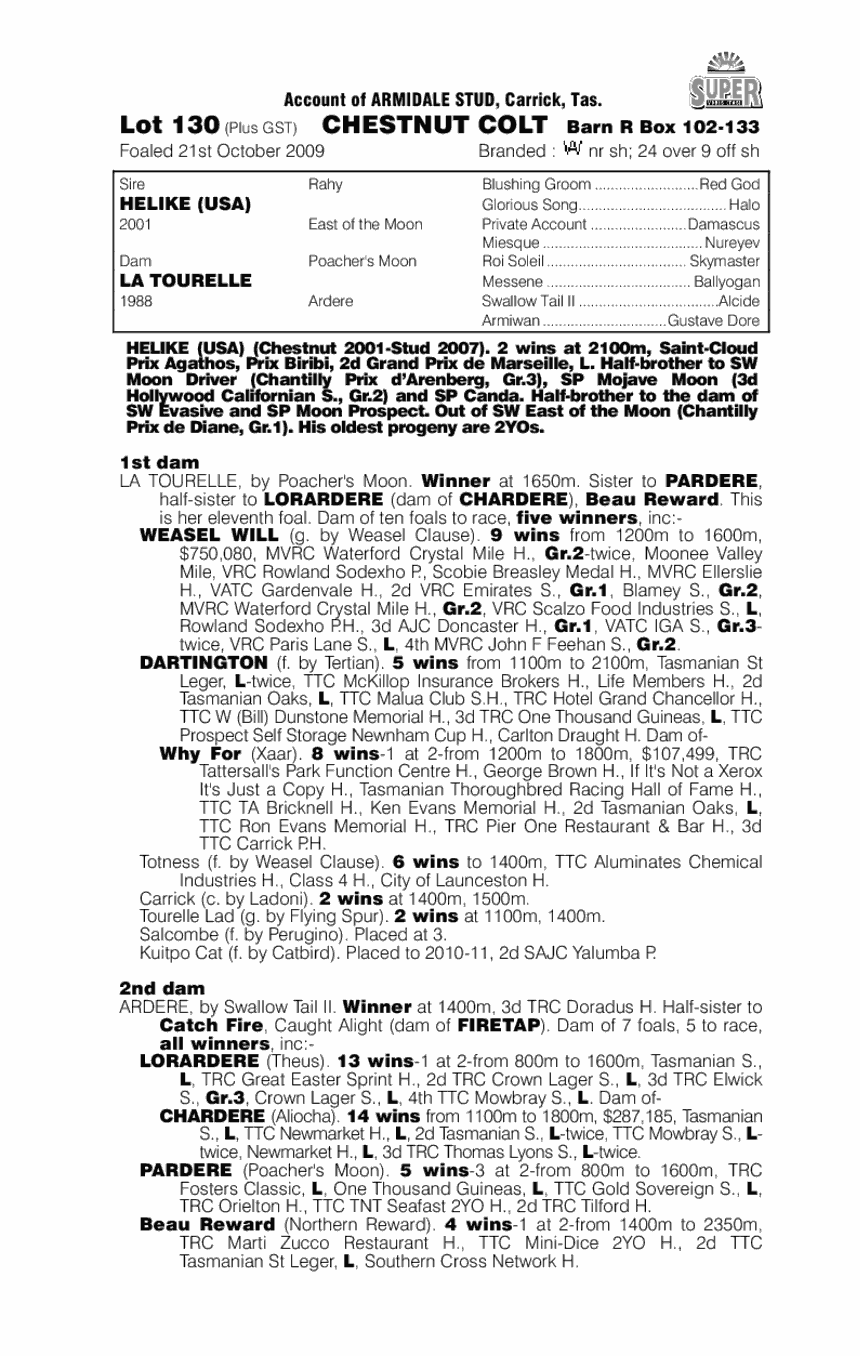 Helike (USA) / La Tourelle (AUS) - pedigree