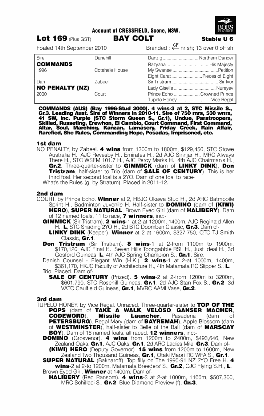 Commands (AUS) / No Penalty (NZ) - pedigree