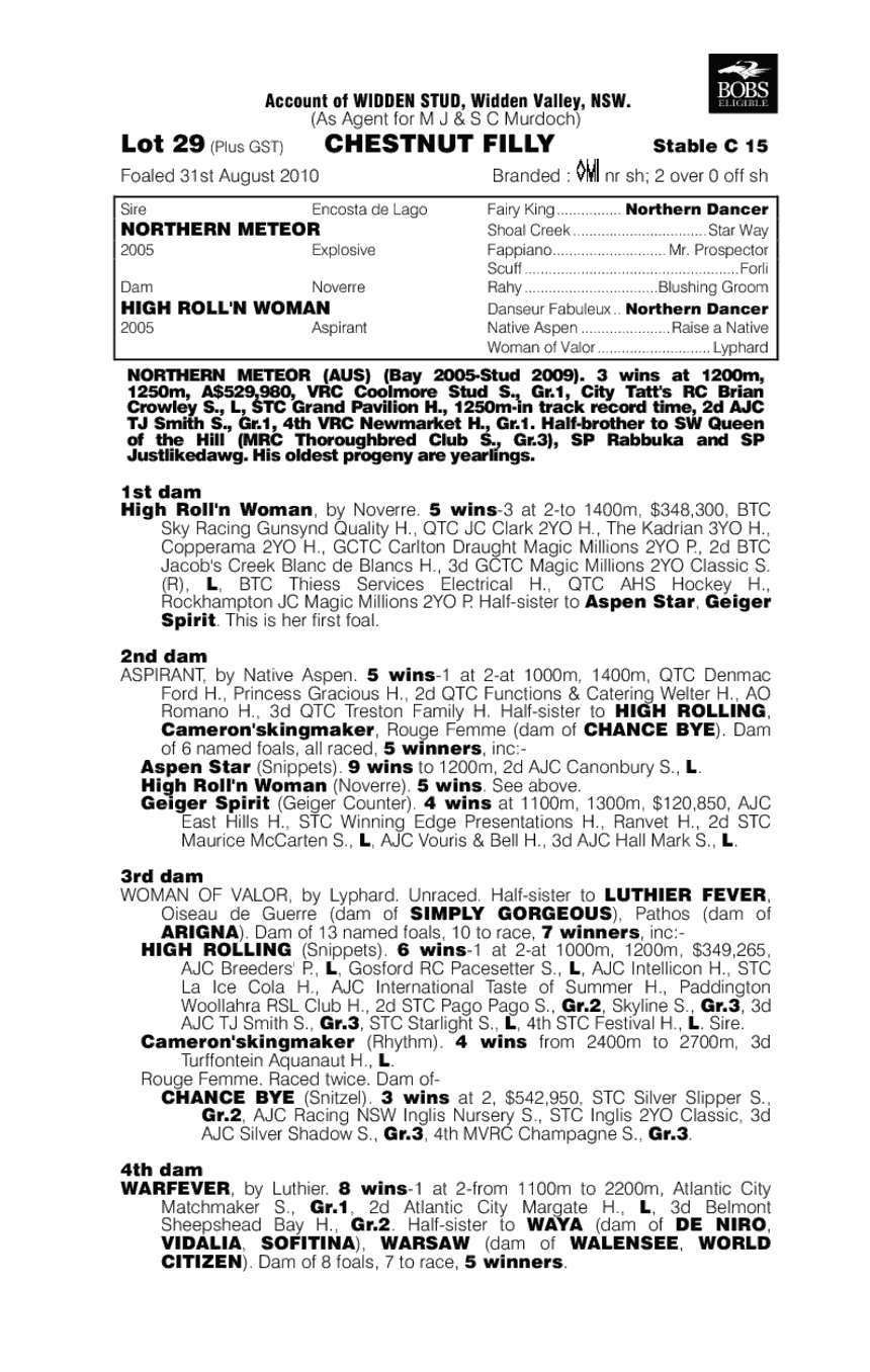 Northern Meteor (AUS) / High Roll'n Woman (AUS) - pedigree