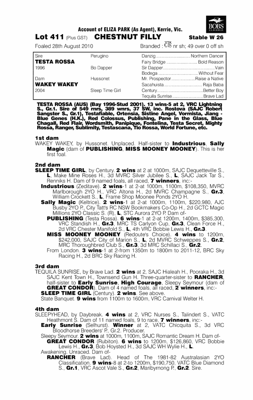 Testa Rossa (AUS) / Wakey Wakey (AUS) - pedigree