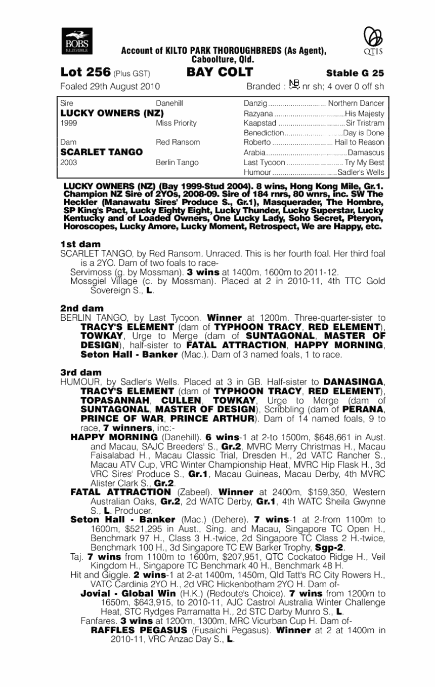 Lucky Owners (NZ) / Scarlet Tango (AUS) - pedigree