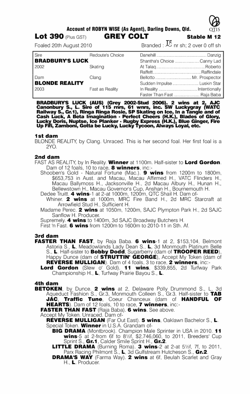 Bradbury's Luck (AUS) / Blonde Reality (AUS) - pedigree