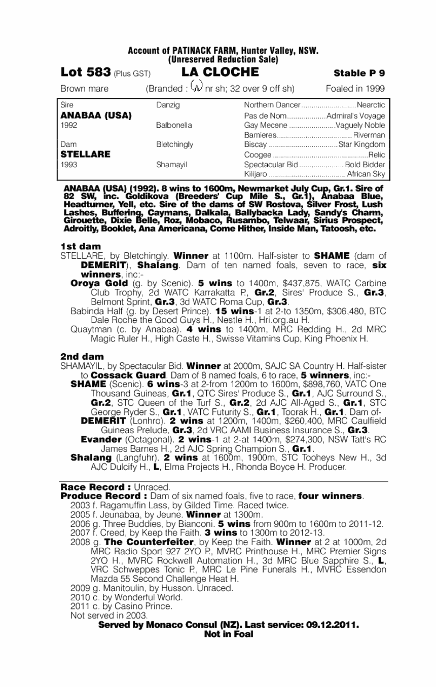 La Cloche - pedigree