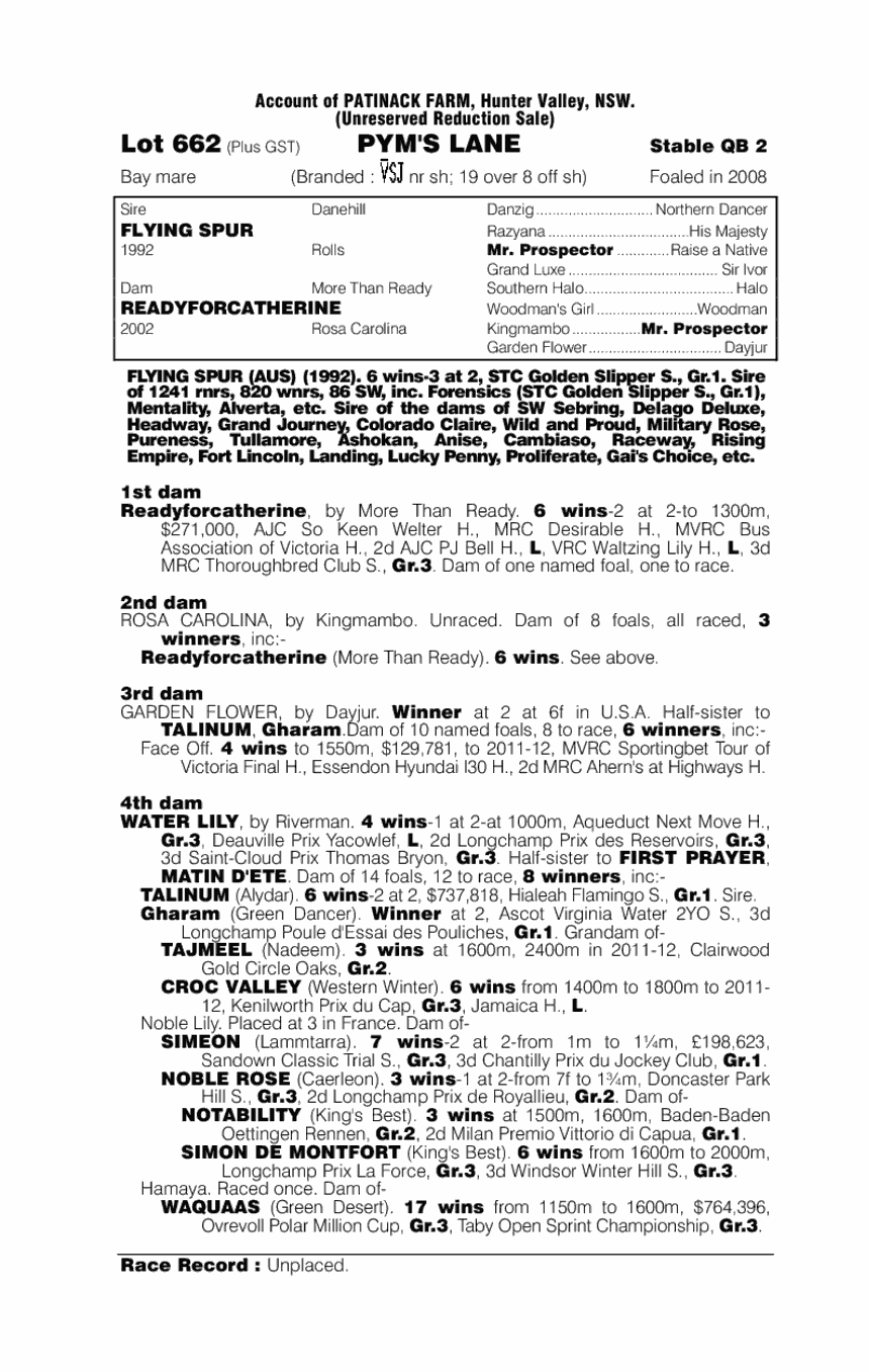 Pym's Lane (AUS) - pedigree